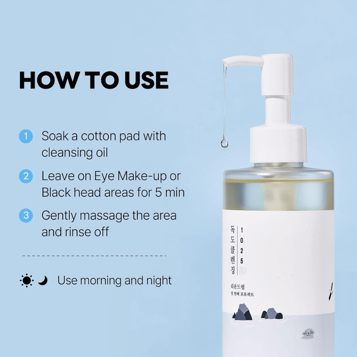 Round Lab 1025 Dokdo Cleansing Oil, das Make-up, Sonnenschutz und Unreinheiten mit einer leichten und feuchtigkeitsspendenden Öltextur effektiv löst