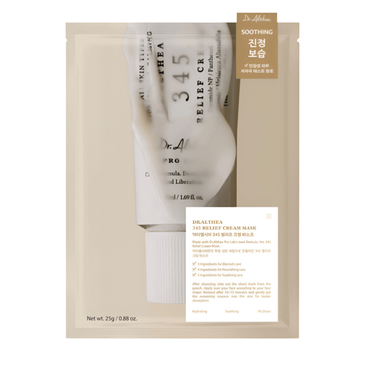 Dr. Althea 345 Relief Cream Mask sheet mask mit beruhigenden Inhaltsstoffen wie Niacinamid, Ceramid und Centella Asiatica