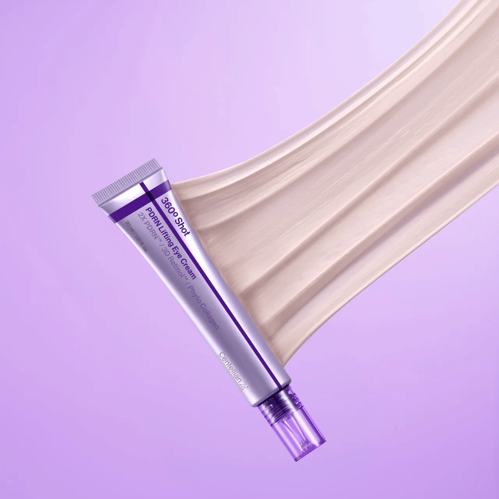Centellian24 360º Shot PDRN Lifting Eye Cream Textur – Nahaufnahme der cremigen Augencreme mit PDRN und Kollagen, die helfen, Feuchtigkeit zu spenden und der Haut um die Augen ein glatteres Aussehen zu verleihen.