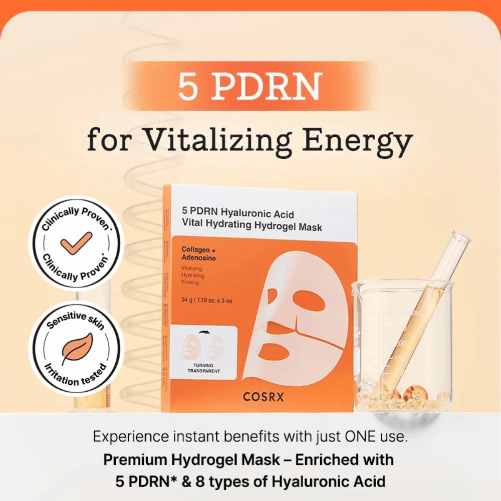 COSRX 5 PDRN Vital Hydrating Hydrogel Maske mit Hyaluronsäure und Kollagen, klinisch getestet für Glow, straffere Haut und verbesserte Hautbarriere