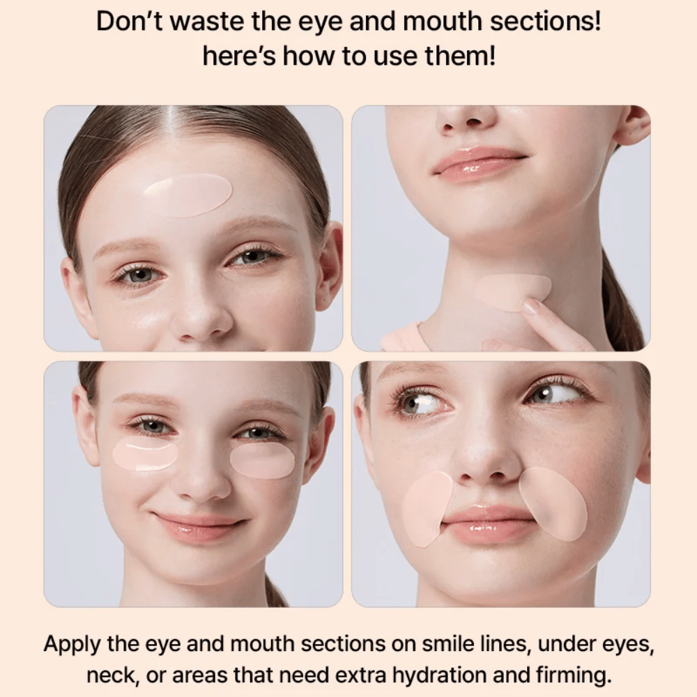 COSRX 5 PDRN Hydrogel Maske Anwendung unter den Augen, am Hals und um den Mund für extra Feuchtigkeit, Straffung und verminderte feine Linien