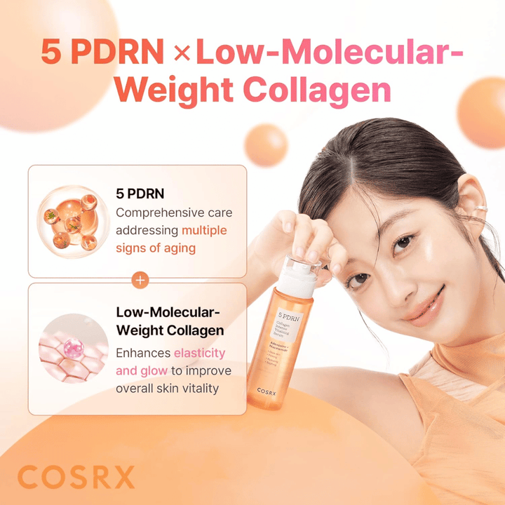 COSRX 5 PDRN Collagen Intense Vitalizing Serum mit niedrigmolekularem Kollagen, das für festere Haut, Glow und einen Anti-Aging-Effekt sorgt