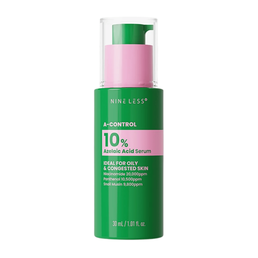 NINELESS A-Control 10% Azelaic Acid Serum 30 ml in grüner Pumpflasche für fettige und verstopfte Haut.