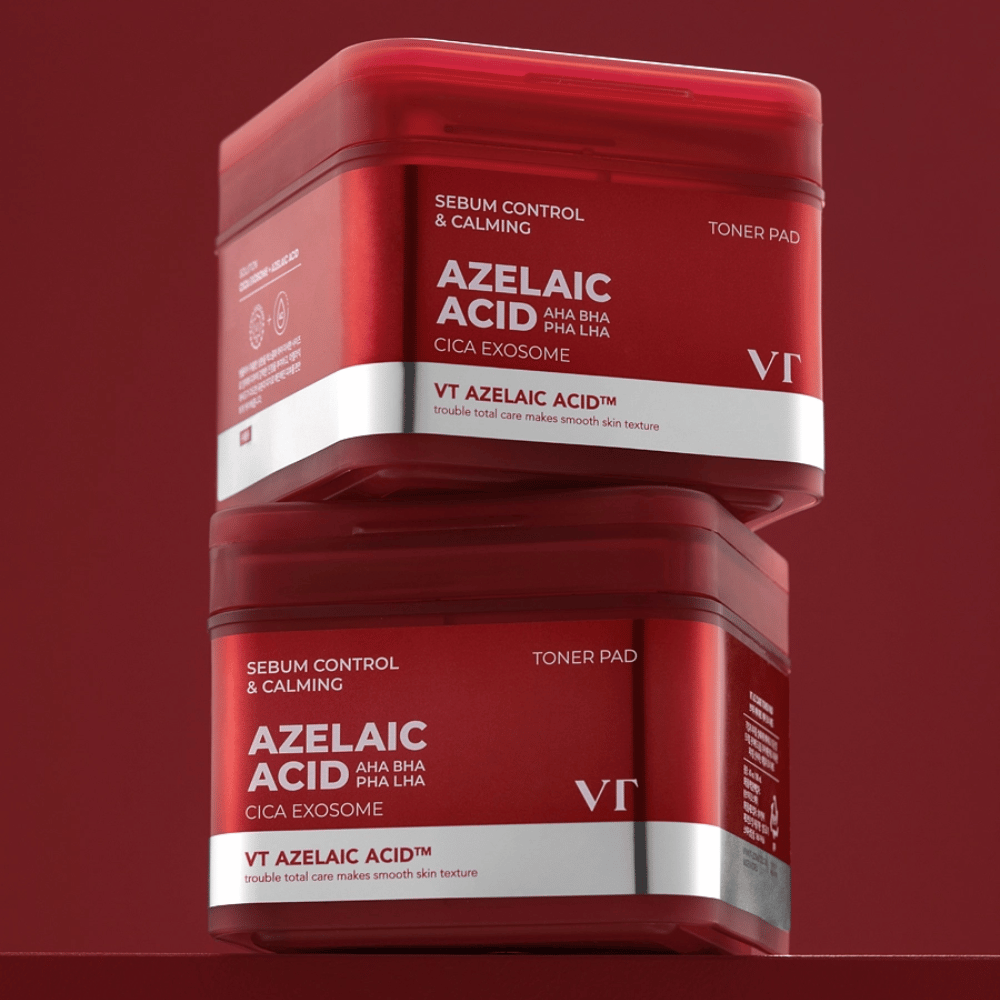 Zwei Gläser VT Azelaic Acid Toner Pad – effektive Sebumkontrolle und hautberuhigende Pflege mit Cica Exosome.