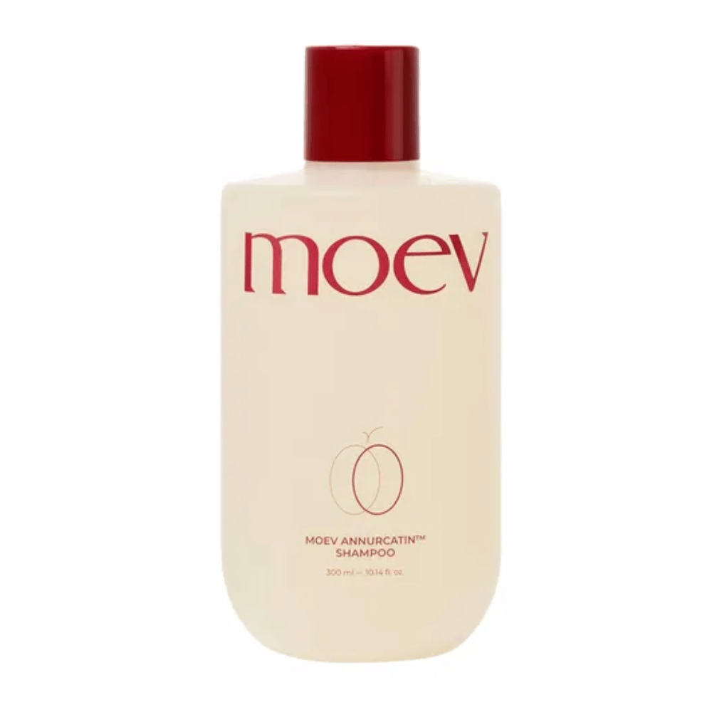 MOEV Annurcatin Shampoo 300 ml – ein nährstoffreiches, veganes Shampoo angereichert mit Annurca-Apfel, Biotin und Koffein, das das Haar stärkt und eine gesunde Kopfhaut fördert.