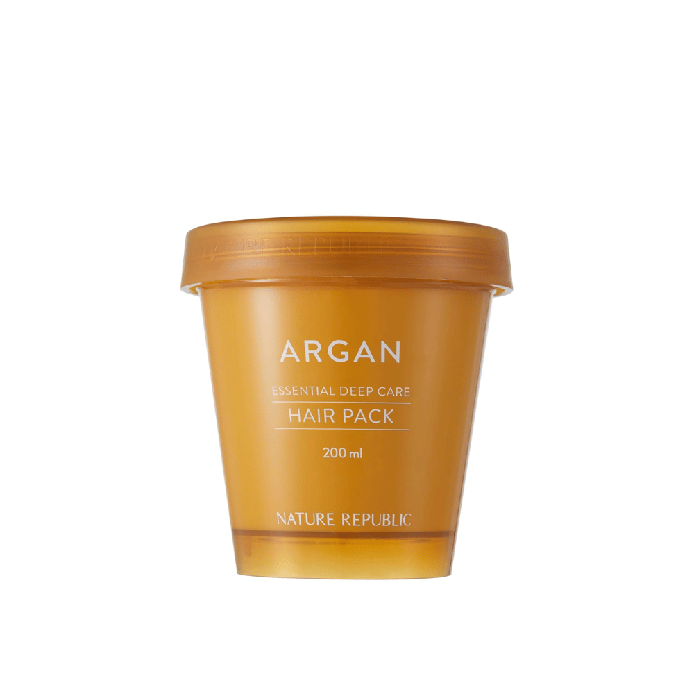 Produktbild von Nature Republic Argan Essential Moisture Repairing Hair Mask 200 ml – feuchtigkeitsspendende Haarmaske mit Arganöl.