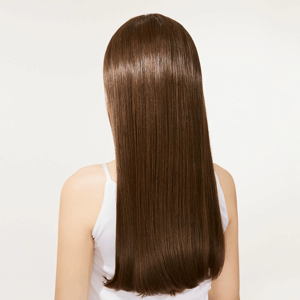 Glansigt och lent hår efter användning av Nature Republic Argan Essential Moisture Repairing Conditioner.