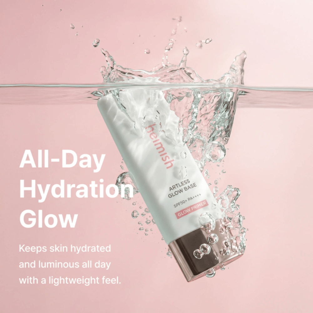 Heimish Artless Glow Base SPF50+ PA++++ – feuchtigkeitsspendender Sonnenschutz und Glow primer mit leichter Formel für Ausstrahlung den ganzen Tag.
