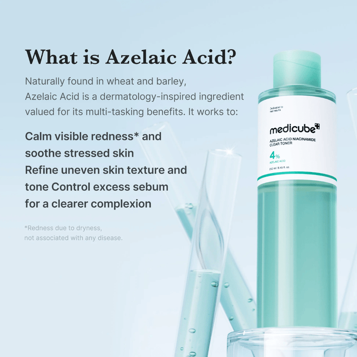 Medicube Azelaic Acid Niacinamide Clear Toner mit 4 % Azelainsäure, die hilft, Rötungen zu beruhigen, den Hautton auszugleichen und überschüssigen Talg zu kontrollieren – für ein klareres Hautbild.