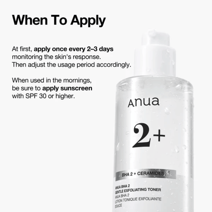 Anua BHA 2% Gentle Exfoliating Toner mit Ceramiden – Gebrauchsanweisung, exfolierender Toner für empfindliche Haut mit BHA (Salicylsäure)