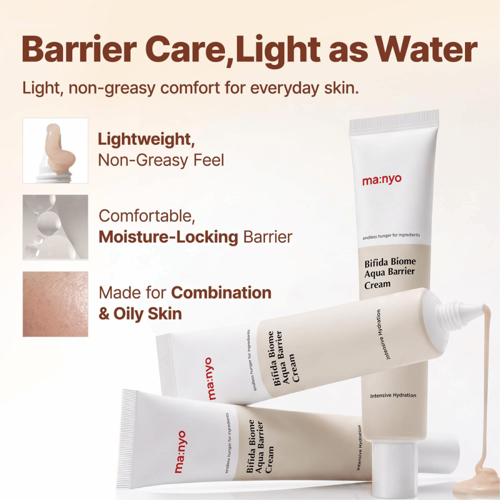 3. Ma:nyo Bifida Biome Aqua Barrier Cream – feuchtigkeitsspendende Barriercreme mit leichter Konsistenz für fettige und Mischhaut