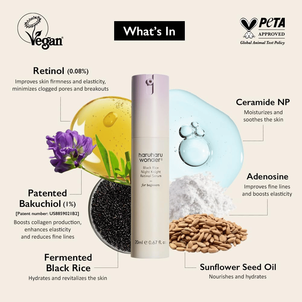 Haruharu Wonder Black Rice Night Knight Retinol Serum – Retinol, Bakuchiol, Ceramid und fermentierter schwarzer Reis