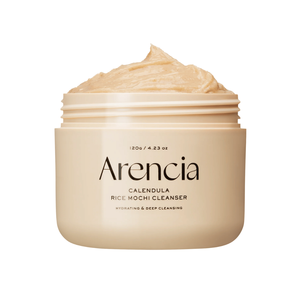 Arencia Calendula Rice Mochi Cleanser 120 g – eine feuchtigkeitsspendende und tiefenreinigende koreanische Gesichtsreinigung mit Ringelblume und Reis, die die Haut beruhigt und natürlichen Glanz verleiht.