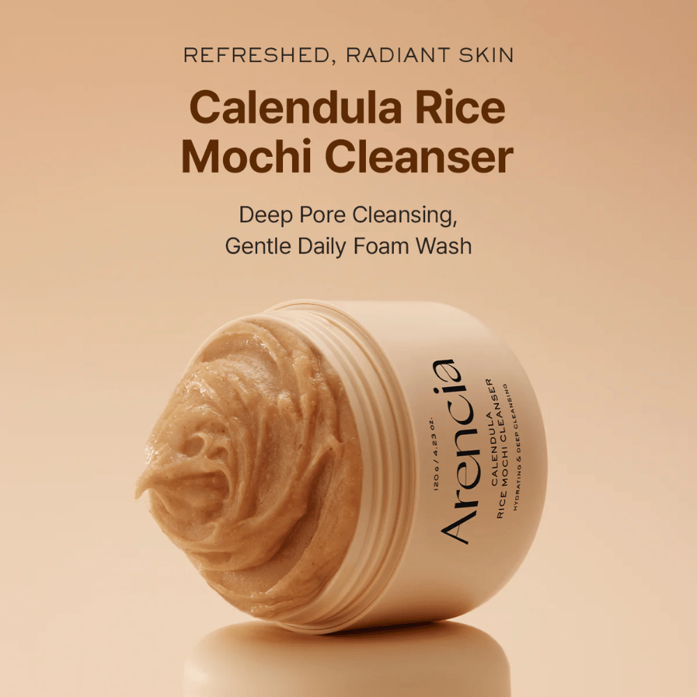 Arencia Calendula Rice Mochi Cleanser 120 g – feuchtigkeitsspendende koreanische Reinigung mit Reis und Ringelblume, die die Haut weich, klar und ausgeglichen hinterlässt.