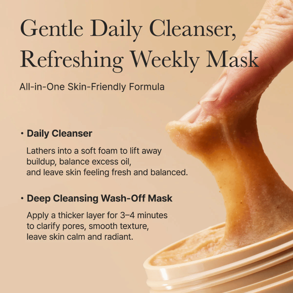 Nahaufnahme von Arencia Calendula Rice Mochi Cleanser – All-in-One-Formel, die als tägliche Reinigung und tiefenreinigende Maske dient.