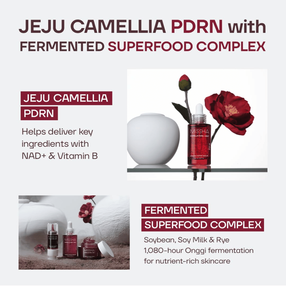 2. MISSHA Camellia PDRN NAD+ Firming Repair Serum – Serum mit Kamelie aus Jeju und fermentierten Inhaltsstoffen wie Soja und Roggen