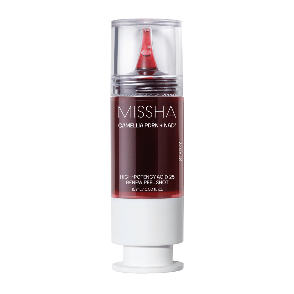 6. MISSHA Camellia PDRN NAD+ High-Potency Acid 25 Renew Peel Shot 15 ml – exfolierendes Peeling in roter und weißer Verpackung