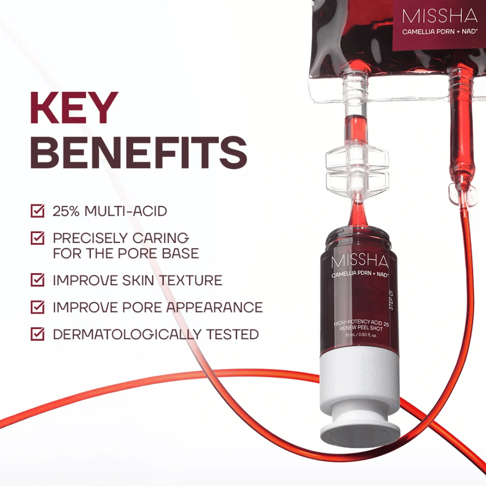 3. MISSHA Camellia PDRN NAD+ High-Potency Acid 25 Renew Peel Shot – exfolierende Gesichtsbehandlung für ein ebenmäßigeres Hautbild und weniger sichtbare Poren