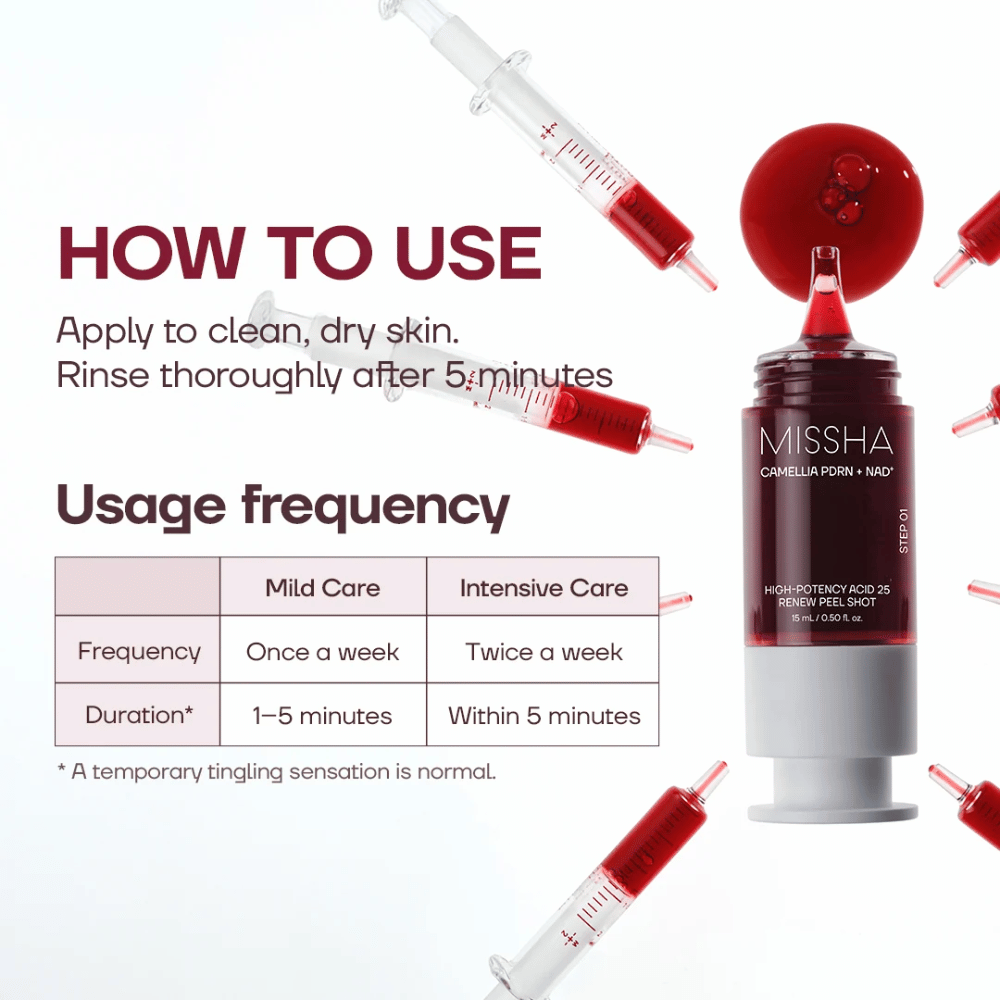 1. MISSHA Camellia PDRN NAD+ High-Potency Acid 25 Renew Peel Shot – Anwendungshinweise und empfohlene Exfoliationshäufigkeit