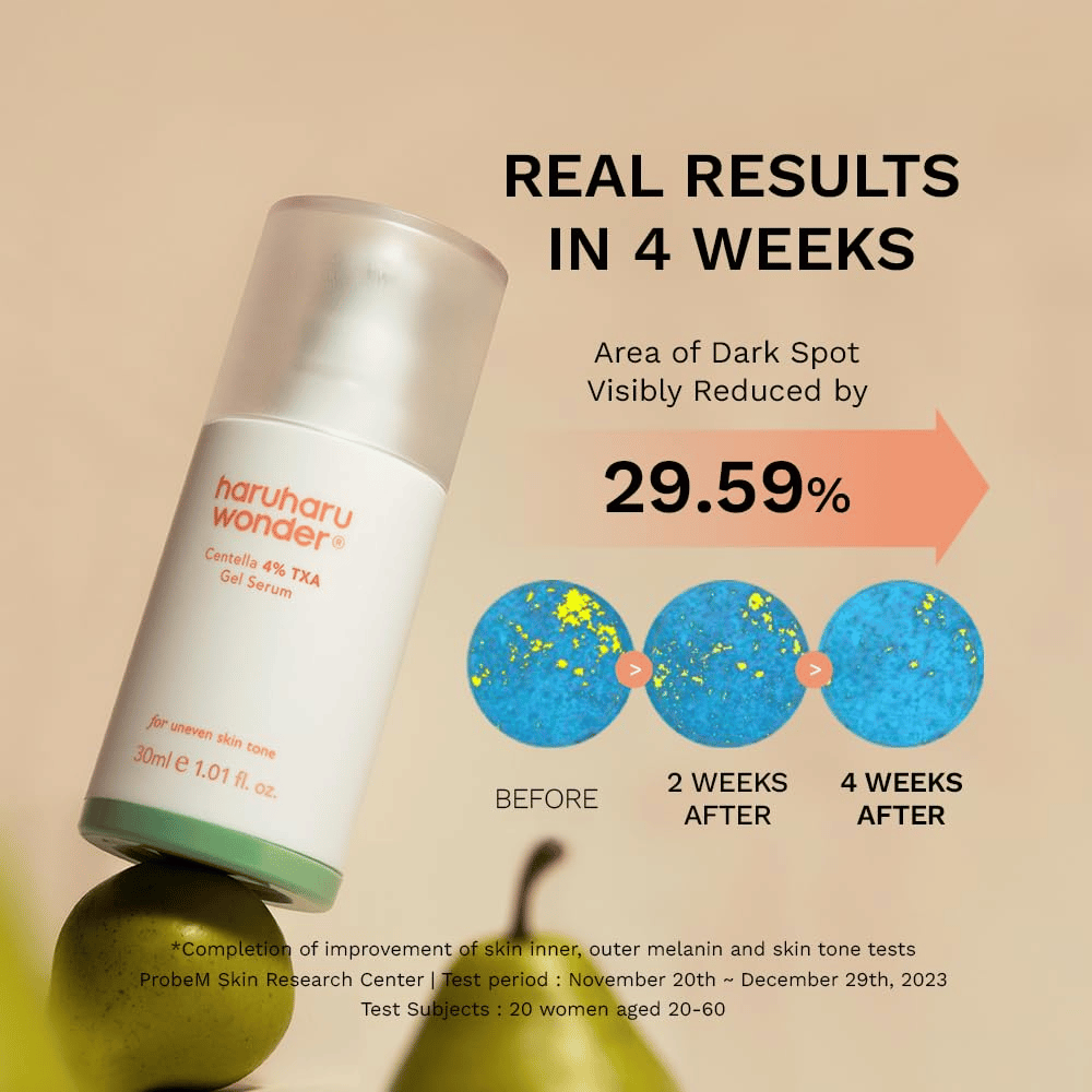 3. Haruharu Wonder Centella 4% TXA Dark Spot Go Away Serum – Ergebnisse nach vier Wochen mit verringerter Sichtbarkeit dunkler Flecken