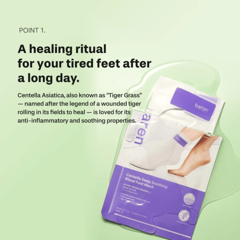5. Baren Centella Deep Soothing Ritual Foot Mask – beruhigende Fußpflege mit Centella Asiatica für müde, trockene und raue Füße