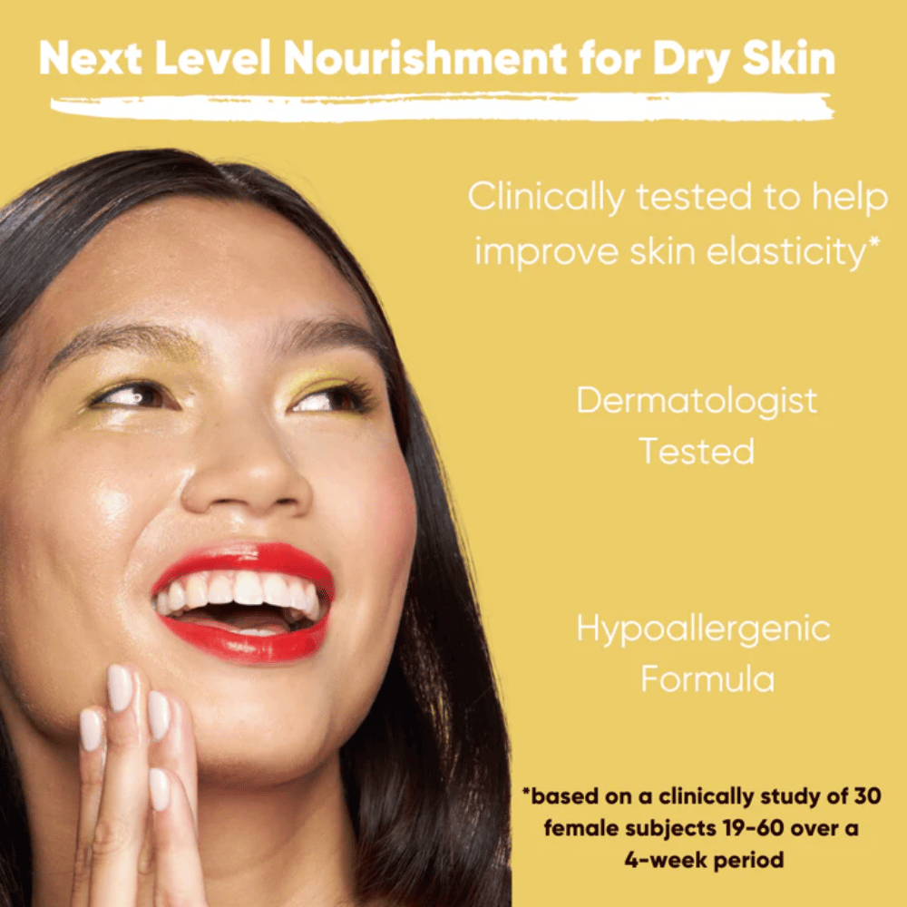 Modell mit strahlender Haut, das die Wirkung des Clean It Zero Ginseng-Glow Cleansing Balm zeigt, dermatologisch getestete und hypoallergene Formel, die nährt und die Elastizität der Haut bei trockener Haut verbessert.