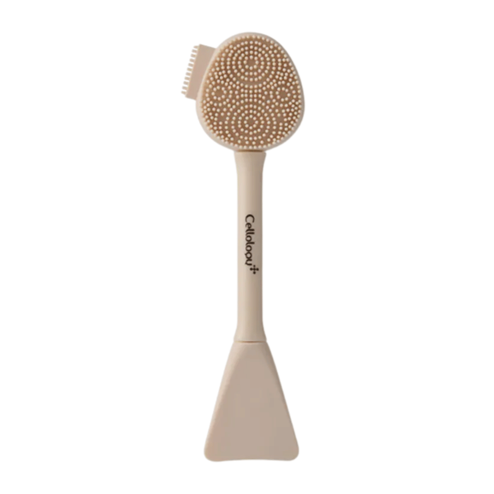 3. Cellolopy Cleaning Brush – beige Gesichtsbürste mit weichen Silikonnoppen und Spatel zum Auftragen von Gesichtsmasken