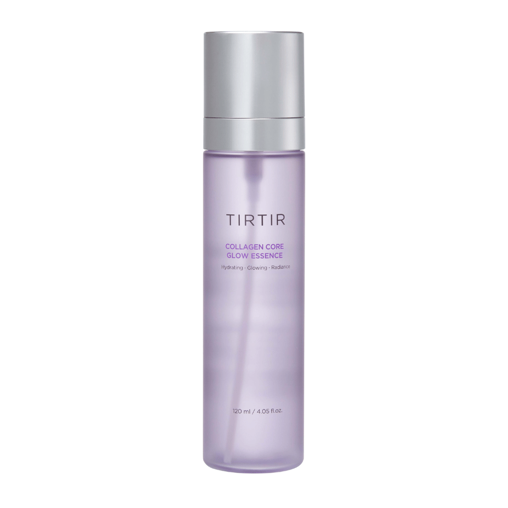 Produktbild von TIRTIR Collagen Core Glow Essence – eine strahlende Essenz in einer stilvollen lila Flasche, die die Haut mit Feuchtigkeit versorgt und die Elastizität verbessert.