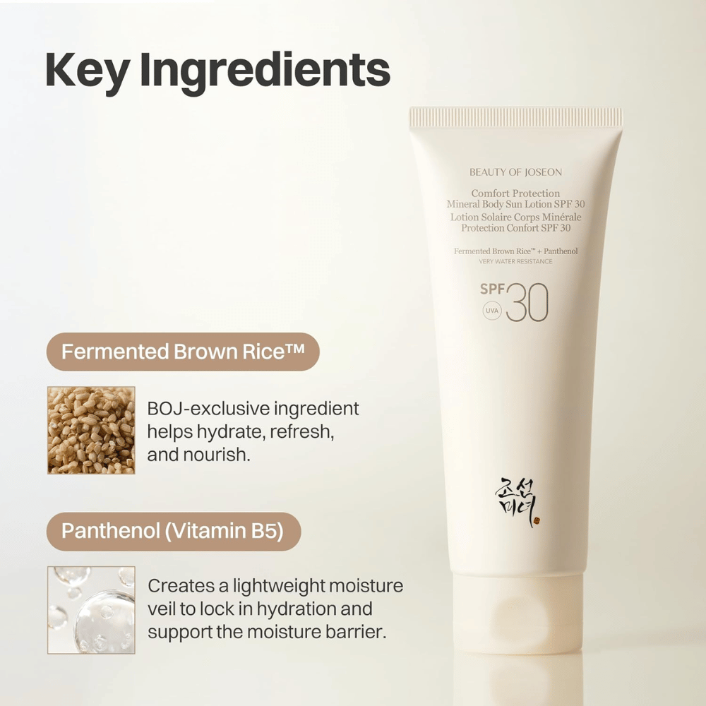 Beauty of Joseon Comfort Protection Mineral Body Sun Lotion SPF30 mit fermentiertem braunem Reis und Panthenol