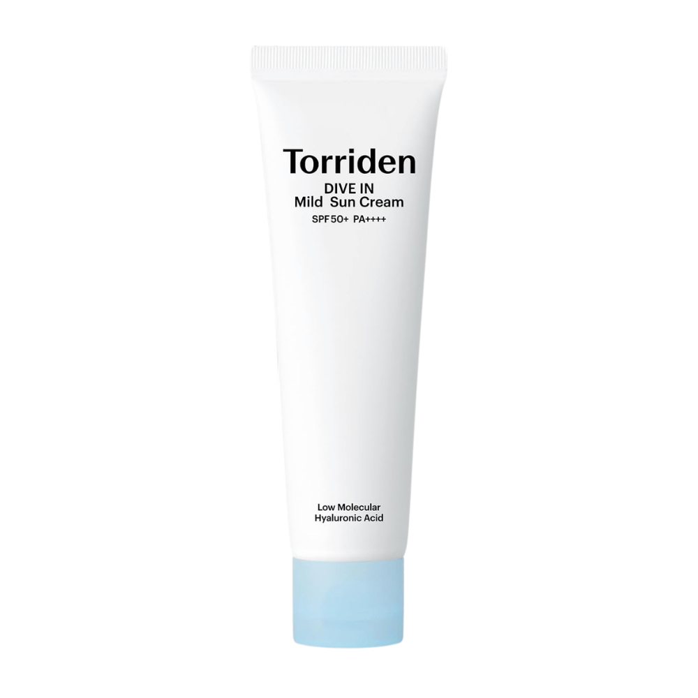 Reines Produktbild von Torriden DIVE-IN Mild Sun Cream auf weißem Hintergrund.
