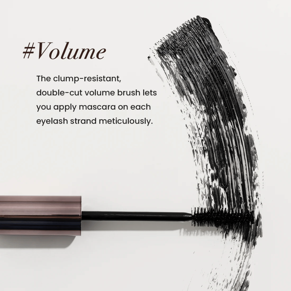 Heimish Dailism Smudge Stop Mascara Volumen mit Volumenbürste, die die Wimpern trennt und voluminöse Fülle ohne Klumpen aufbaut.