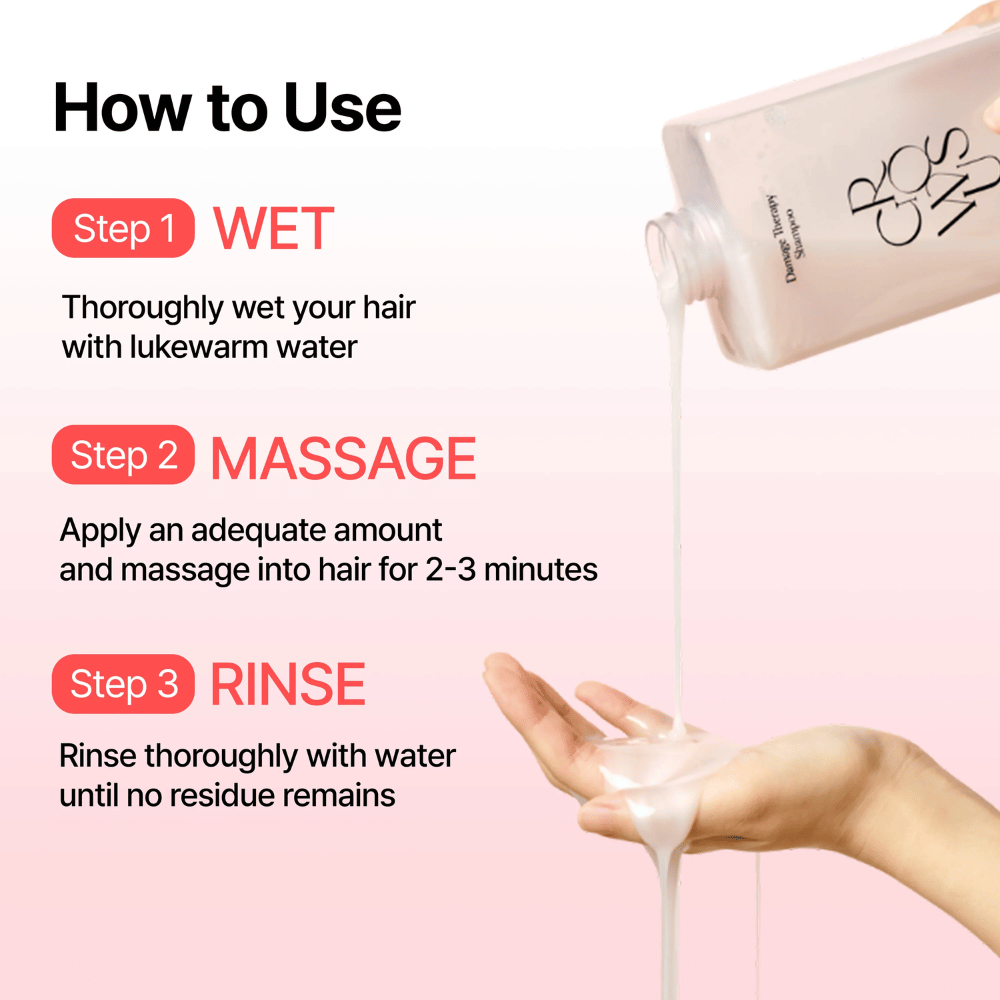 So verwendest du GROWUS Damage Therapy Shampoo EX, um geschädigtes Haar zu reinigen und zu reparieren