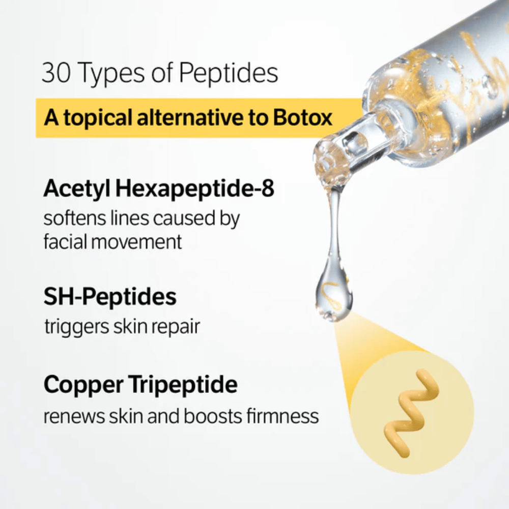 SUNGBOON EDITOR Deep Collagen Silk Peptide Intensive Ampoule mit 30 Arten von Peptiden, die helfen, feine Linien zu reduzieren, die Haut zu stärken und die Hautstruktur zu verbessern.