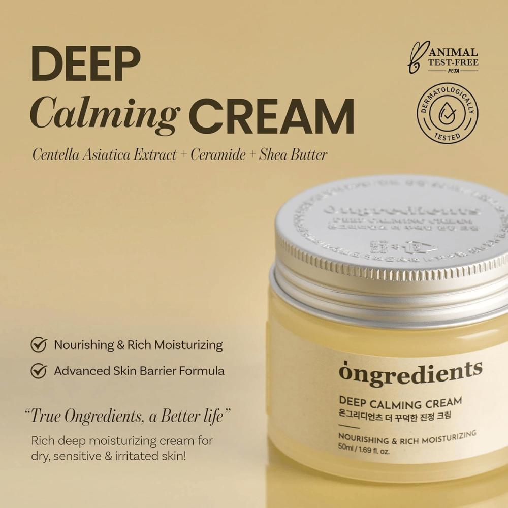 Ongredients Deep Calming Cream – dermatologisch getestet, cruelty-free Gesichtscreme für trockene, empfindliche und gereizte Haut.