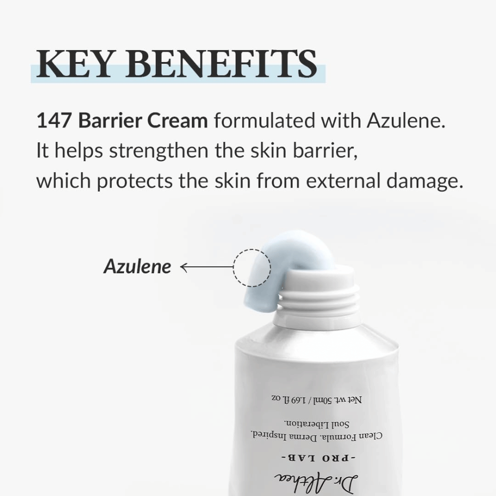 Dr. Althea 147 Barrier Cream med Azulene, en fuktgivande kräm som stärker hudbarriären och skyddar huden mot yttre skador.