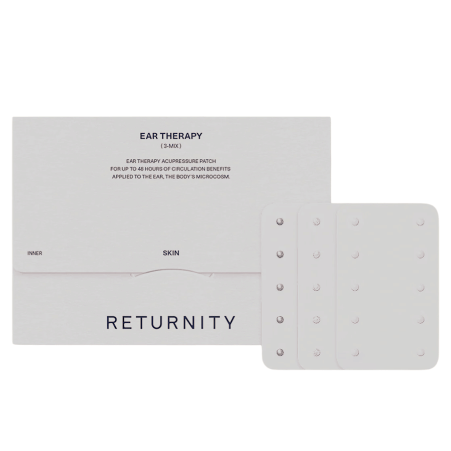 RETURNITY Ear Therapy Acupressure Patch 30pcs (3-Mix) mit Verpackung und drei verschiedenen Arten von Akupressurpflastern. Das Set enthält mehrere Varianten für individuelle Ohrakupressur und den täglichen Gebrauch.
