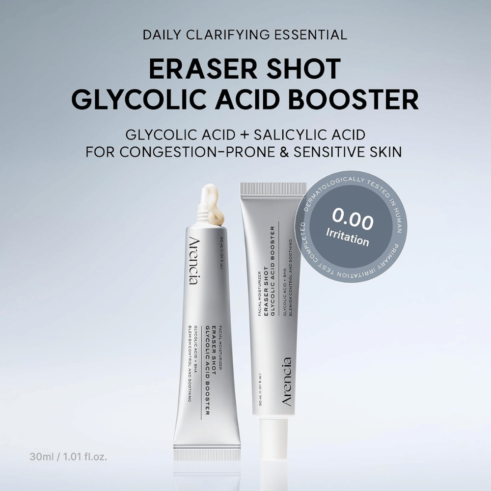 Arencia Eraser Shot Glycolic Acid Booster 30 ml – mit Glykolsäure und Salicylsäure für verstopfte Poren und empfindliche Haut