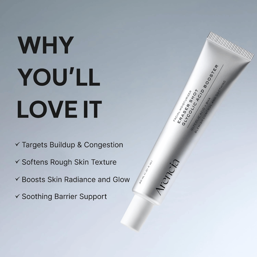 Arencia Eraser Shot Glycolic Acid Booster – exfolierender Booster, der die Hautstruktur ausgleicht und Leuchtkraft verleiht