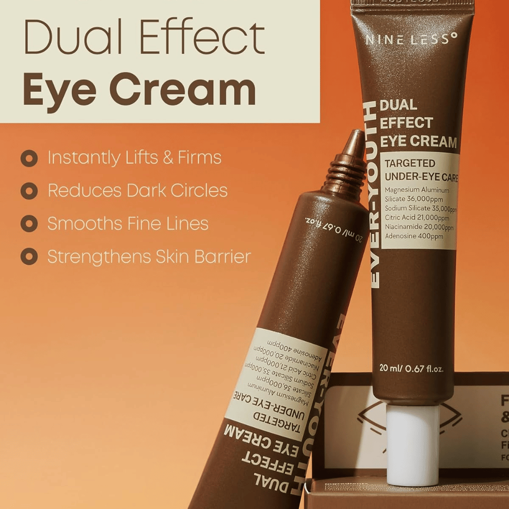 NINE LESS Ever-Youth Dual Effect Eye Cream – straffendes Augencreme gegen dunkle Augenringe, feine Linien und für die Hautbarriere