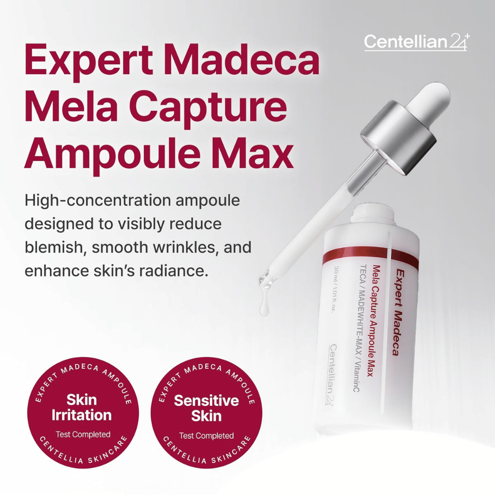 Centellian24 Expert Madeca Mela Capture Ampoule Max 30 ml – konzentrierte koreanische Ampulle gegen Pigmentflecken, feine Linien und für verbesserte Ausstrahlung.