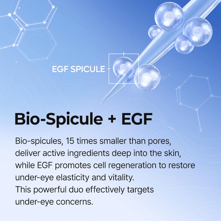 Eyephalt Eyebag Cream mit EGF- und Spicule-Technologie, die die Zellerneuerung stimuliert und dunkle Augenringe sowie schlaffe Haut unter den Augen reduziert