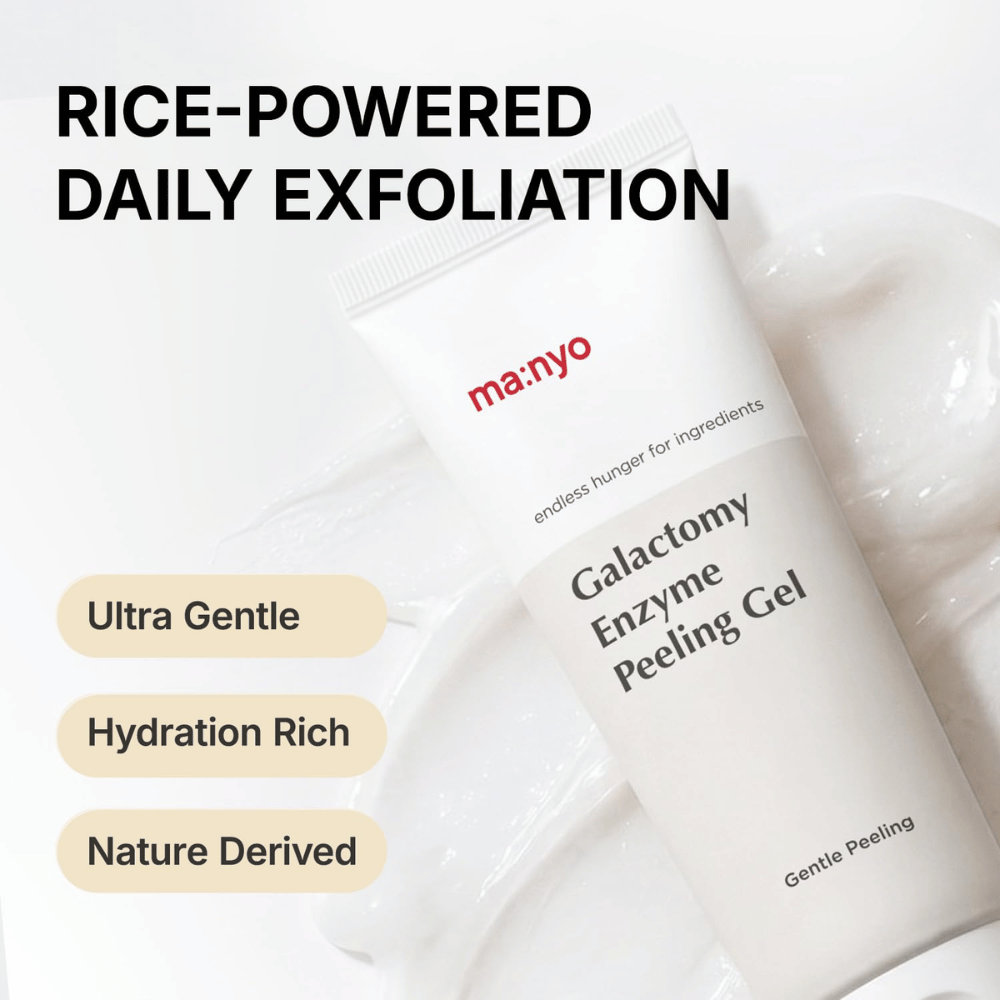 ma:nyo Galactomy Enzyme Peeling Gel, mildes Peeling mit reisbasierten Inhaltsstoffen und feuchtigkeitsspendender Geltextur.