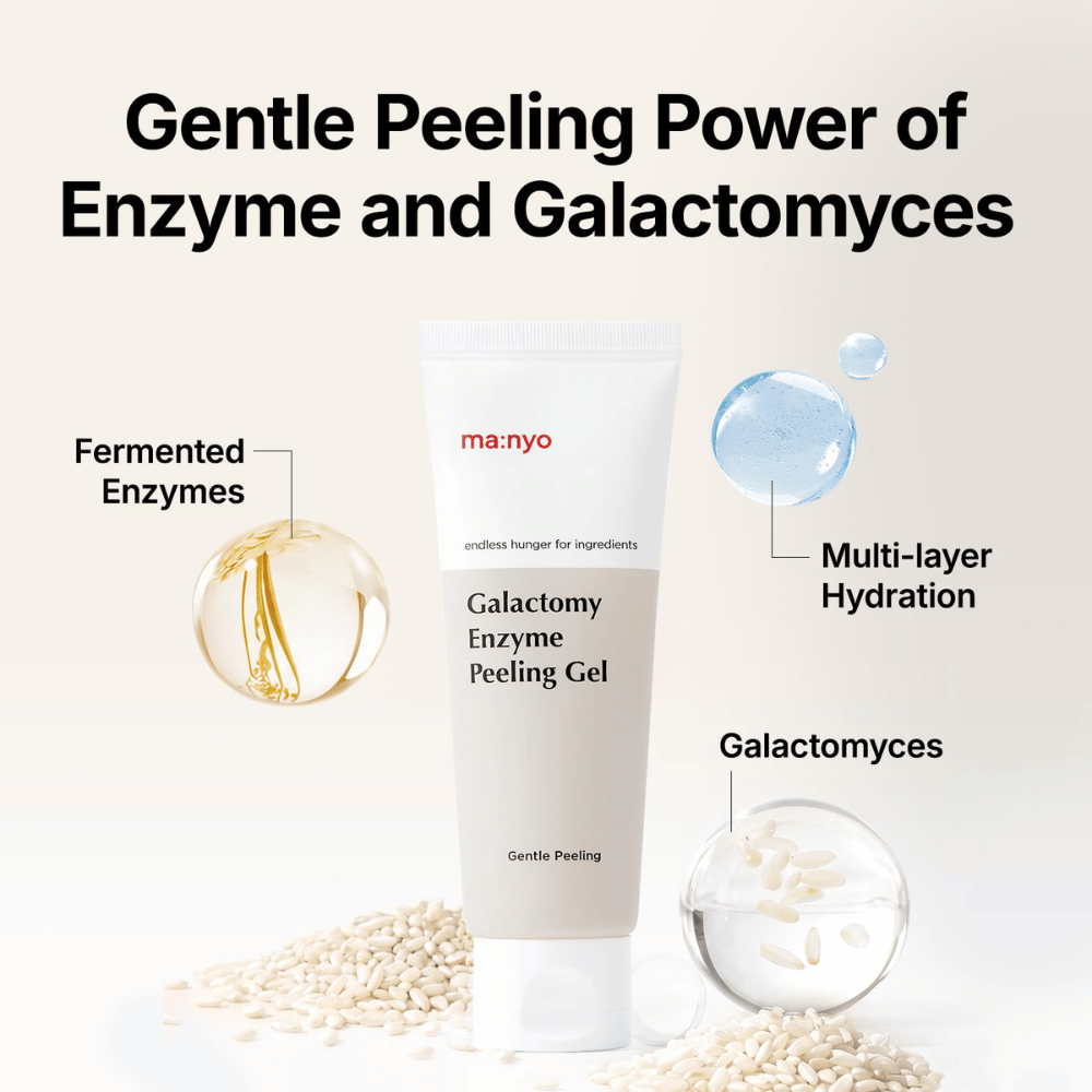 ma:nyo Galactomy Enzyme Peeling Gel mit fermentierten Enzymen und Galactomyces, die die Haut exfolieren und mit Feuchtigkeit versorgen.