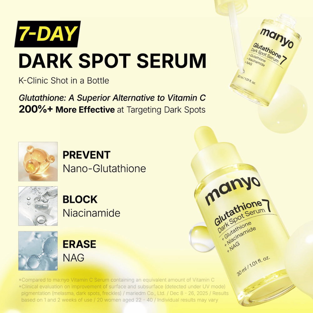 Ma:nyo Glutathione 7 Dark Spot Serum für die intensive Behandlung von Pigmentflecken mit Glutathion, Niacinamid und NAG