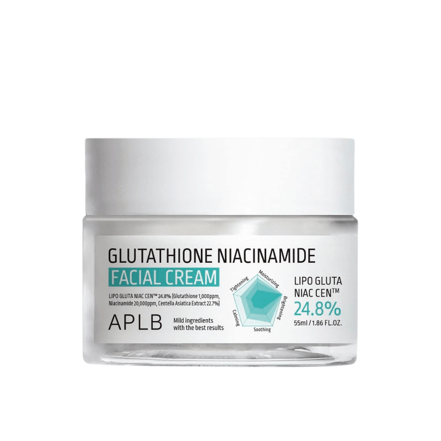 APLB Glutathione Niacinamide Facial Cream in der Dose mit leichter Formel, die Feuchtigkeit spendet, den Hautton ausgleicht und für mehr Ausstrahlung sorgt