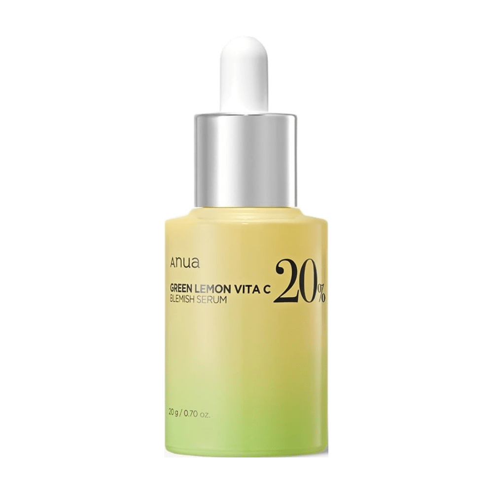 Flasche mit ANUA Green Lemon Vita C Blemish Serum, enthält 20% Vitamin C.