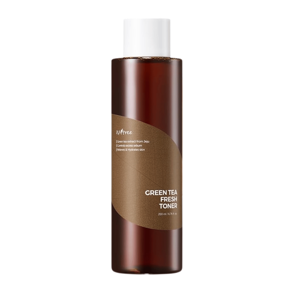 Produktbild von Isntree Green Tea Fresh Toner vor weißem Hintergrund. Der talgausgleichende Toner mit grünem Tee von Jeju hilft, überschüssigen Talg zu kontrollieren, während die Haut gleichzeitig mit Feuchtigkeit versorgt und beruhigt wird.