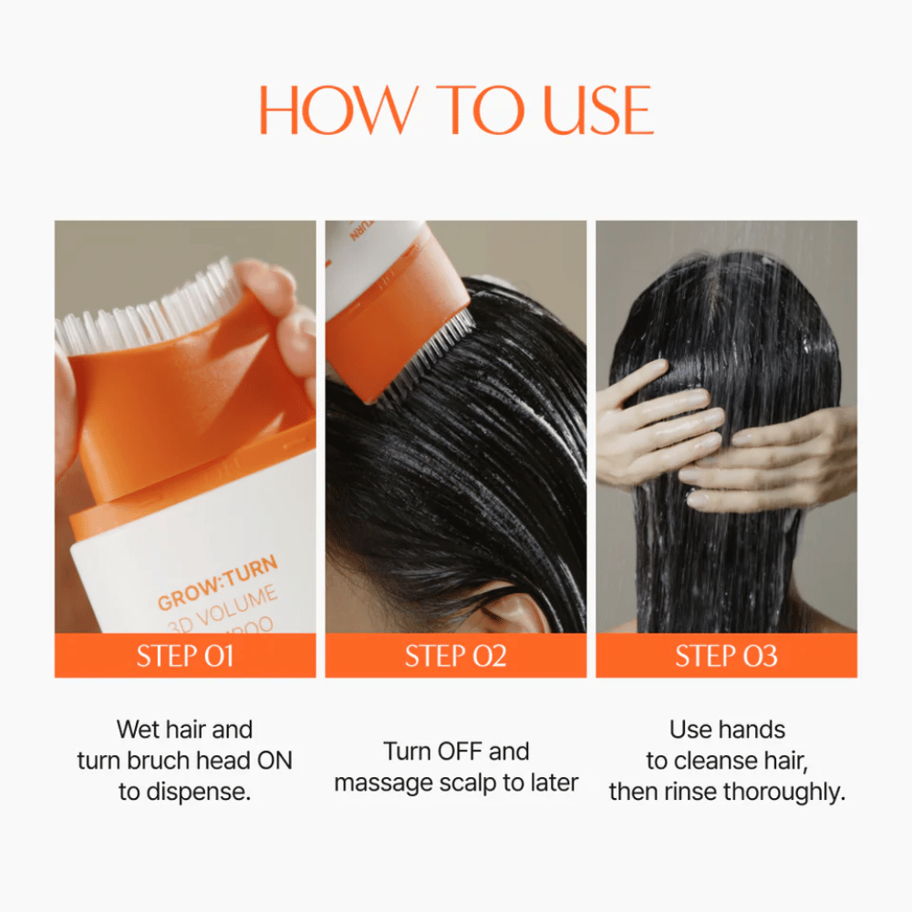 LILYEVE Grow:Turn Exosome 3D Volume Brush Shampoo mit integrierter Massagebürste für die Kopfhautpflege