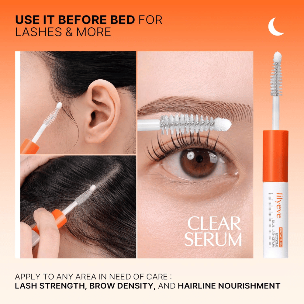 LILYEVE Grow Turn Exosome Dual Lash Serum – transparentes Serum für die abendliche Pflege von Wimpern, Augenbrauen und Haaransatz.