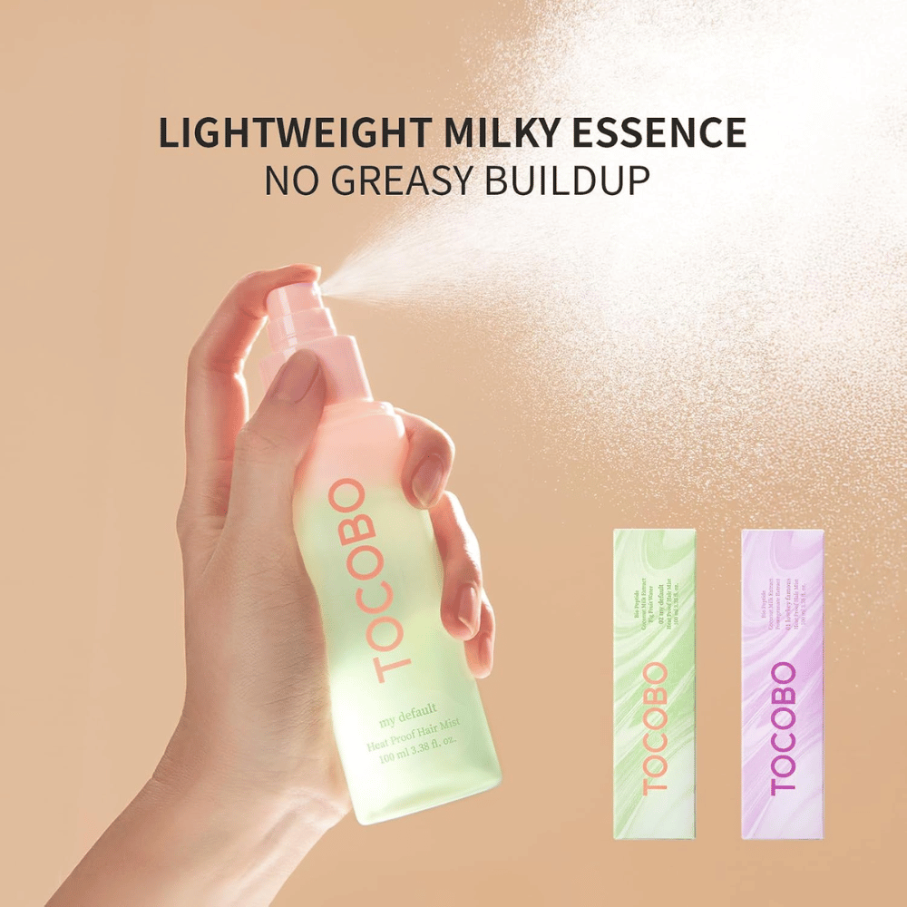 2. TOCOBO Heat Proof Hair Mist #02 My Default – leicht milchiges hair mist, das gleichmäßig aufgesprüht wird, ohne das Haar fettig oder schwer zu machen